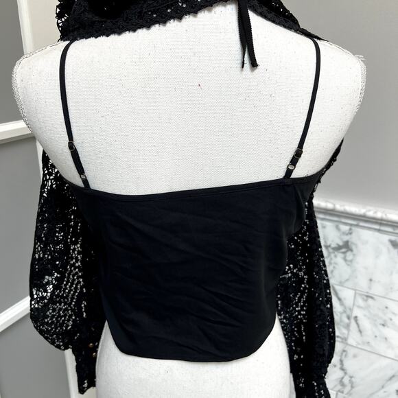 Joie Rodia Romantic Festive Holiday Semi-Sheer Lace Top Blouse Black Small - Picture 9 of 13